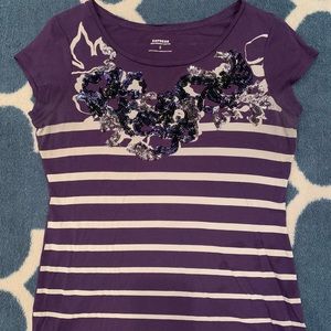 Express purple striped sequined T-shirt